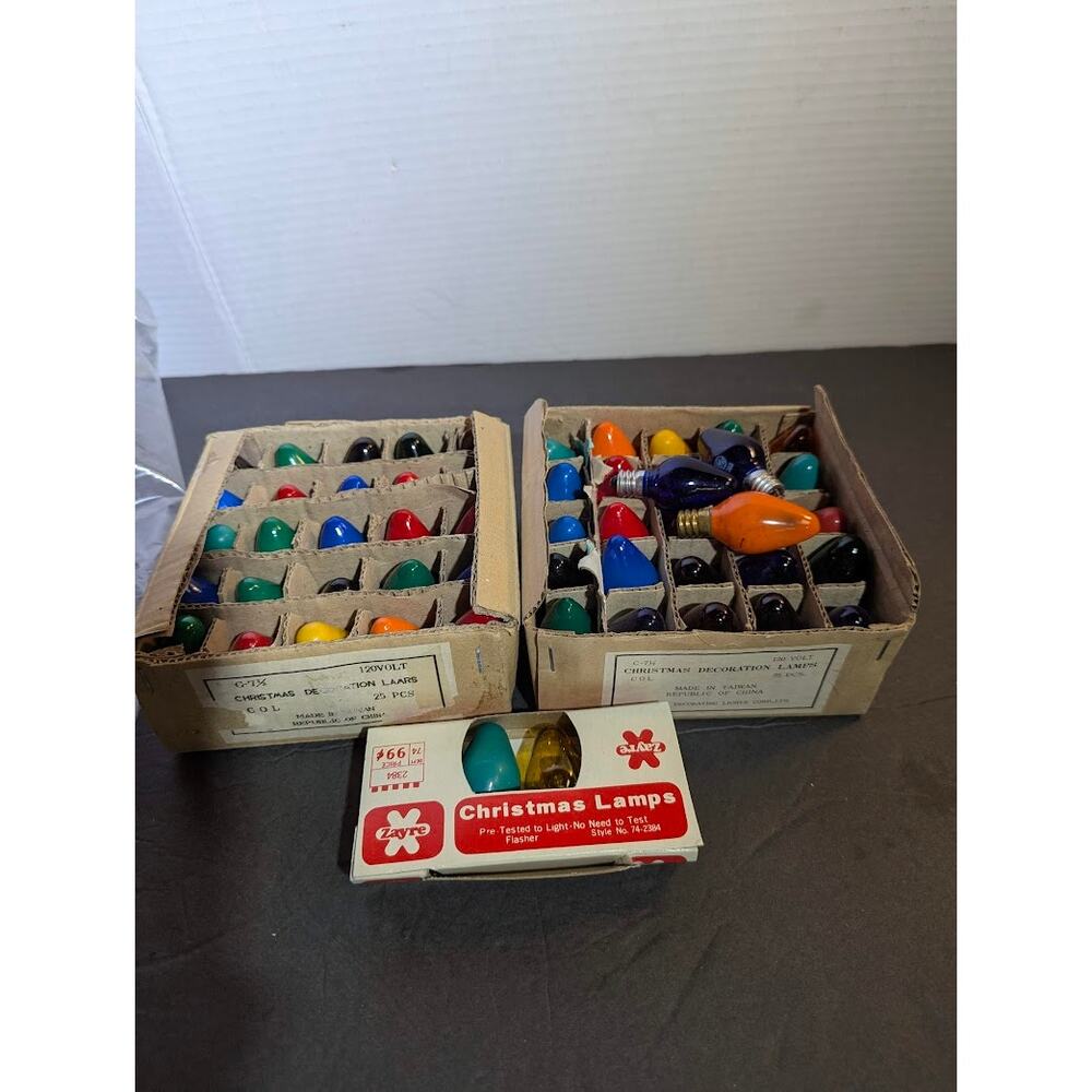 Vintage Lot of 54 C7.5 Christmas Lamp Bulbs Colorful Retro Mid-Century Holiday
